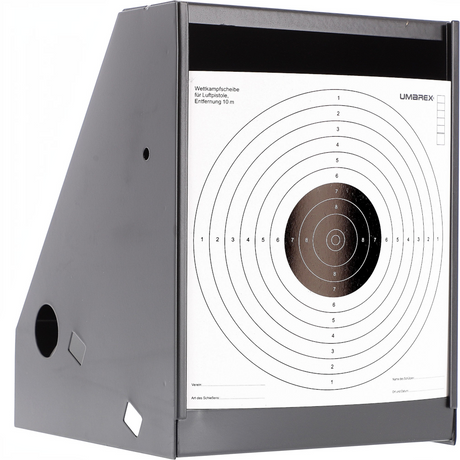 id-paintball Perfecta Kugelfangkasten 17x17 cm aus robustem Metall mit eingesetzter 10m Luftpistolen-Zielscheibe
