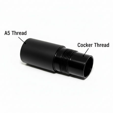 id-paintball Laufadapter aus schwarzem Metall für Tippmann A5 Markierer zur Nutzung von Autococker-Läufen
