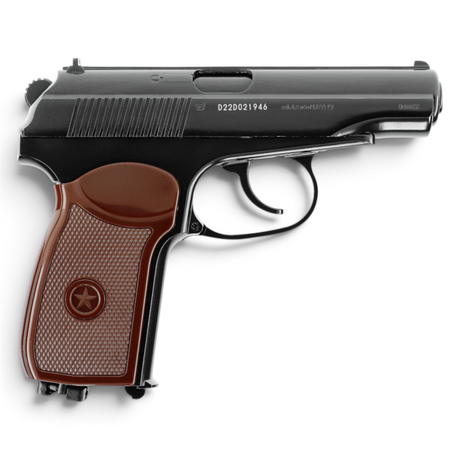 id-paintball Legends Makarov CO2-Pistole in Schwarz mit braunen Griffschalen und Vollmetall-Konstruktion
