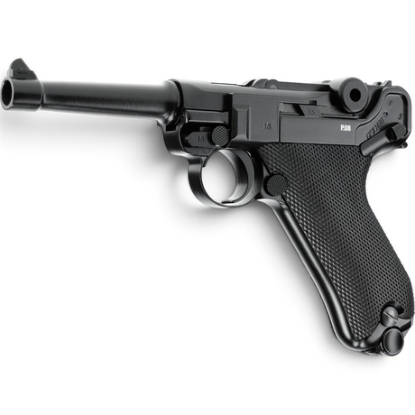 id-paintball Legends P08 CO2 Pistole in Schwarz mit Vollmetallgehäuse und authentischem Design