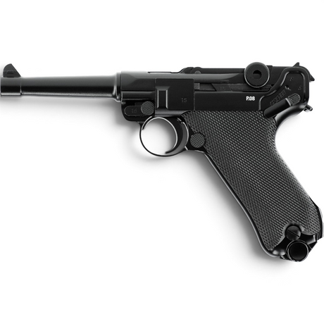 id-paintball Legends P08 CO2 Pistole aus brüniertem Vollmetall mit Blowback-System im klassischen Design