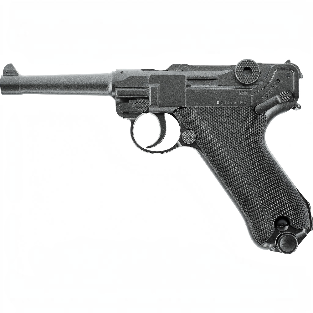 id-paintball Legends P08 Airsoft-Pistole aus Vollmetall in Schwarz mit historischem Design und CO2-Antrieb