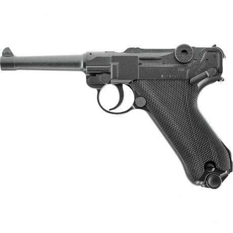 id-paintball Legends P08 Airsoft-Pistole aus Vollmetall in Schwarz mit historischem Design und CO2-Antrieb