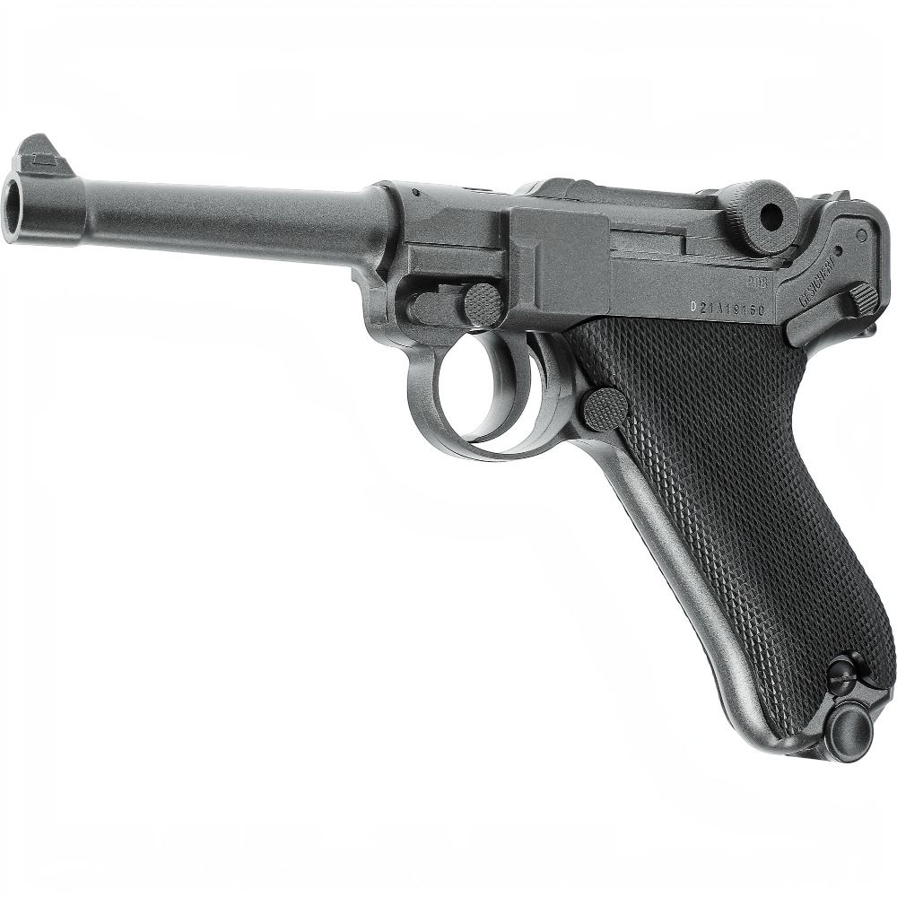 id-paintball Legends P08 Airsoft-Pistole aus Vollmetall in Schwarz mit historischem Design und CO2-Antrieb
