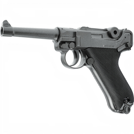 id-paintball Legends P08 Airsoft-Pistole aus Vollmetall in Schwarz mit historischem Design und CO2-Antrieb