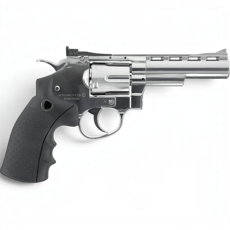 id-paintball Legends S40 CO2-Revolver in Silber mit schwarzem Griff und 4-Zoll-Lauf für 4,5 mm Diabolos