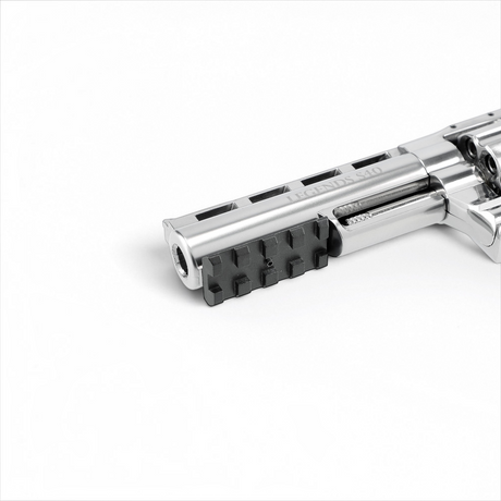 id-paintball Legends S40 CO2-Revolver in Silber mit 4-Zoll-Lauf und montierter Zubehörschiene aus Metall.