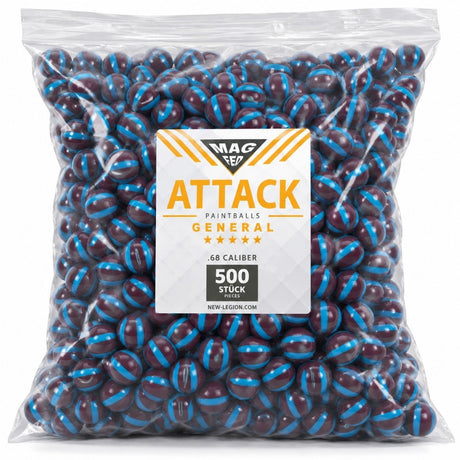 id-paintball New Legion Attack General Magfed Paintballs im 500er Beutel mit blau-dunkelviolettem Streifendesign