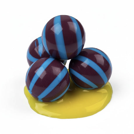id-paintball New Legion Attack General Magfed Paintballs mit dunkelviolett-blauen Streifen und gelber Füllung