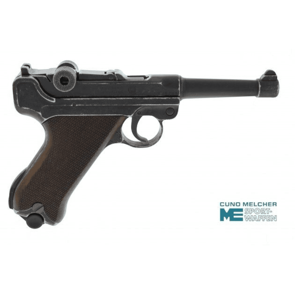 id-paintball ME P08 Schreckschusspistole im Antik-Look mit Holzgriffschalen und Kniegelenkverschluss