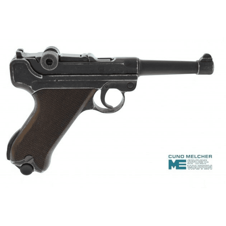 id-paintball ME P08 Schreckschusspistole im Antik-Look mit Holzgriffschalen und Kniegelenkverschluss