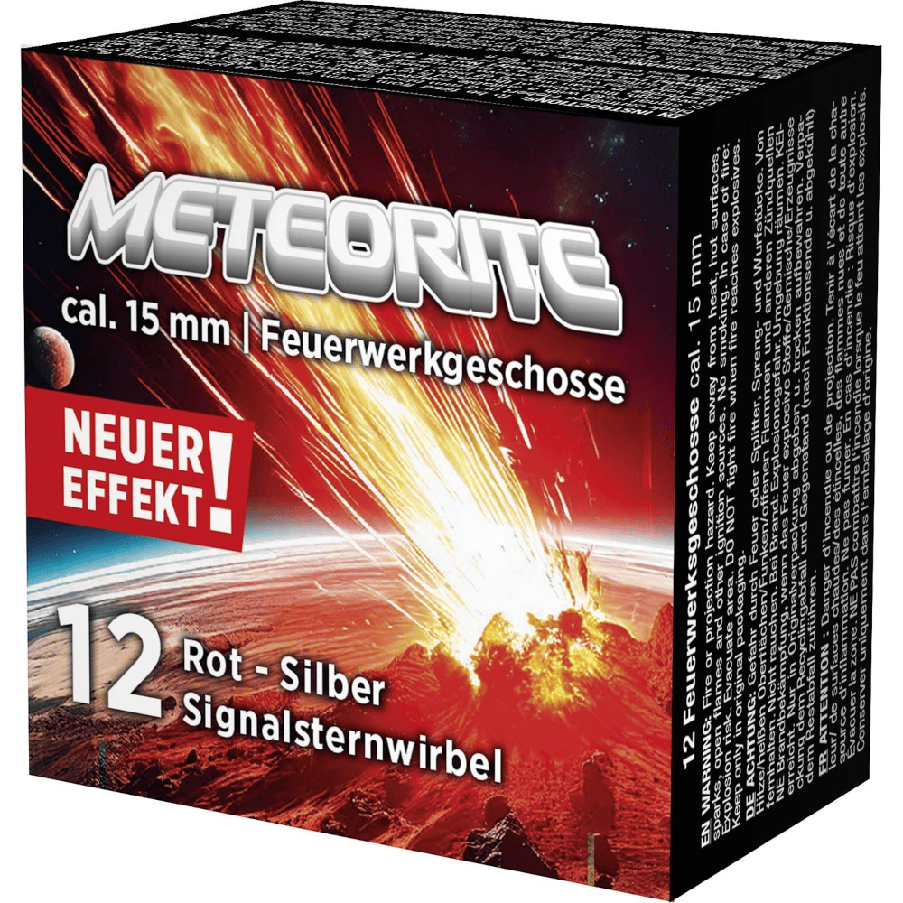 id-paintball Umarex Meteorite Signalsternwirbel 15 mm in rot-silber, 12er Schachtel mit Feuerwerkseffekt-Abbildung