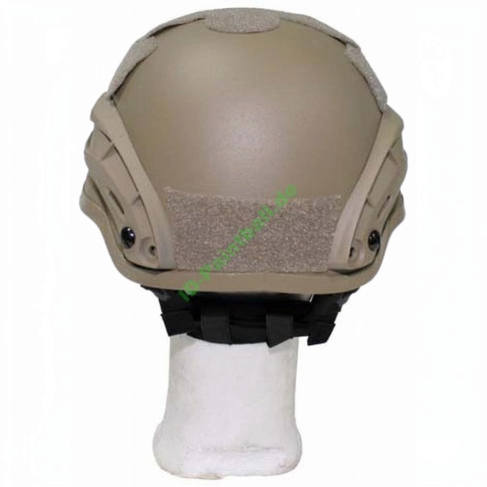 id-paintball MICH 2002 Deko-Helm in Tan mit seitlichen Rails, Klettflächen und verstellbarem Riemensystem