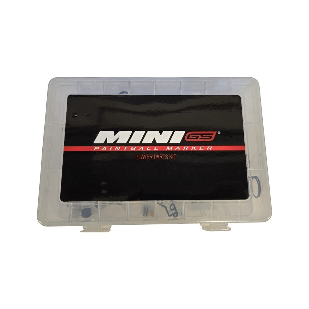 id-paintball Empire Mini GS Ersatzteilset in einer transparenten Kunststoffbox zur Wartung des Paintball Markierers