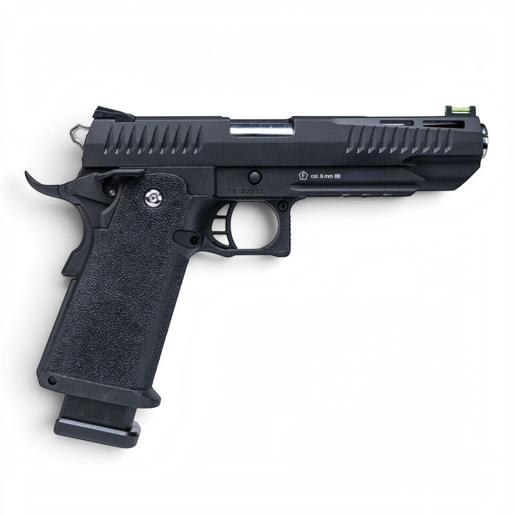 id-paintball Modify Trinity Hi-Capa 5.1 GBB Airsoft-Pistole in Schwarz mit verchromtem Lauf und Fiber-Optik-Visier