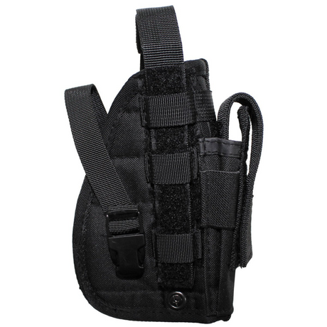 id-paintball Pistolenholster aus schwarzem Polyester mit Molle-System, Magazintasche und verstellbarem Sicherungsriemen