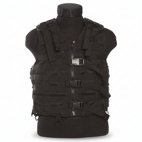 id-paintball Molle Trägerweste in Schwarz mit Mesh-System, Frontreißverschluss, verstellbaren Schnallen und D-Ringen.