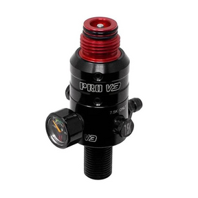 id-paintball Ninja PRO V3 HP Regulator aus schwarzem Aluminium mit rotem Gewinde, Manometer und Füllnippel