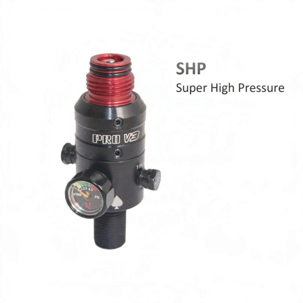 id-paintball Ninja PRO V3 SHP HP Regulator in Schwarz mit rotem Gewinde, Manometer und 360-Grad-Drehfunktion
