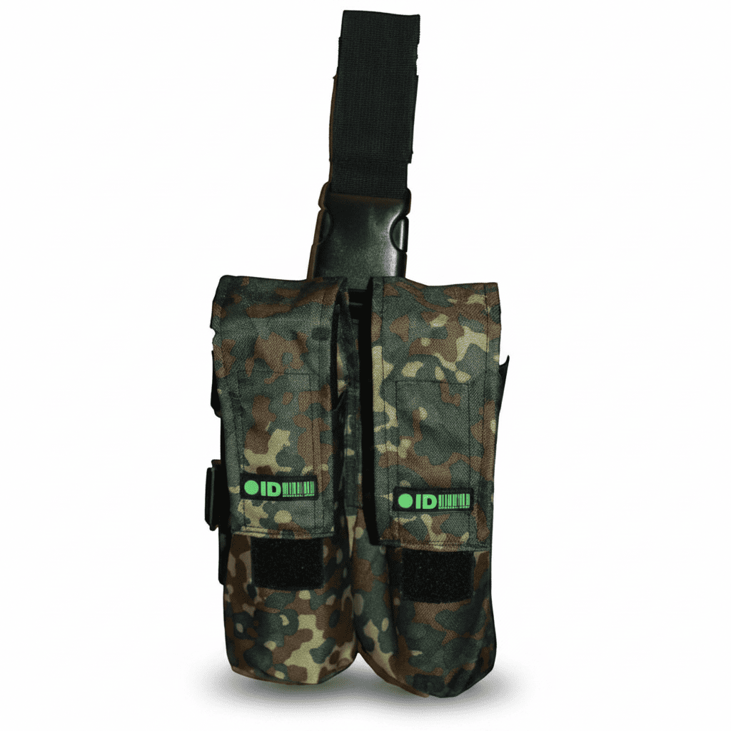 id-paintball Oberschenkel Battle Pack in Flecktarn für 2 Paintball-Pods mit verstellbarem Klett- und Klickverschluss