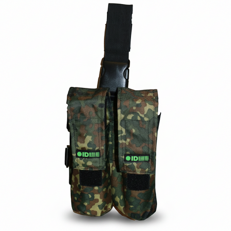 id-paintball Oberschenkel Battle Pack in Flecktarn für 2 Paintball-Pods mit verstellbarem Klett- und Klickverschluss