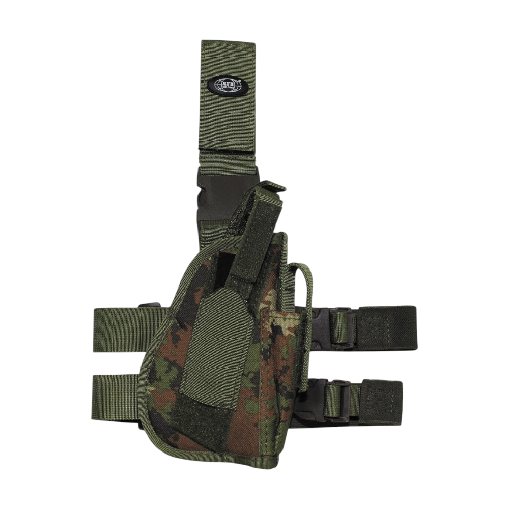 id-paintball Oberschenkelholster in Camouflage mit Magazintasche, verstellbaren Gurten und Sicherungsriemen aus Polyester