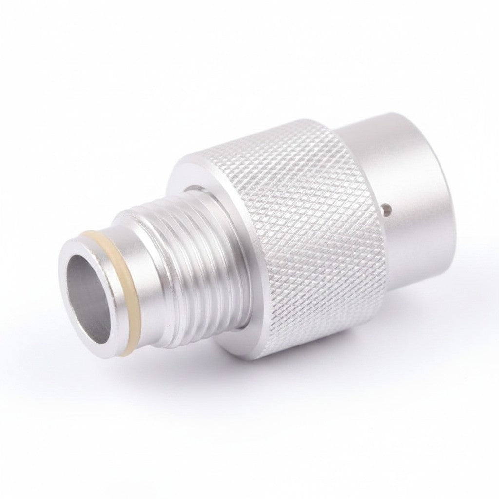 id-paintball ON/OFF Ventil für ASA Adapter aus silbernem Metall mit griffiger Rändelung zur Druckregulierung