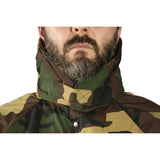 id-paintball Spielfeld Overall in Woodland Camo mit hochschließendem Kragen und Kapuze für Airsoft und Paintball