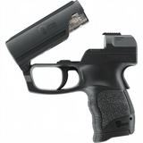 id-paintball P2P PGS I Personal Defense Pistol in Schwarz mit geöffnetem Kipplaufsystem und Pfefferspraykartusche