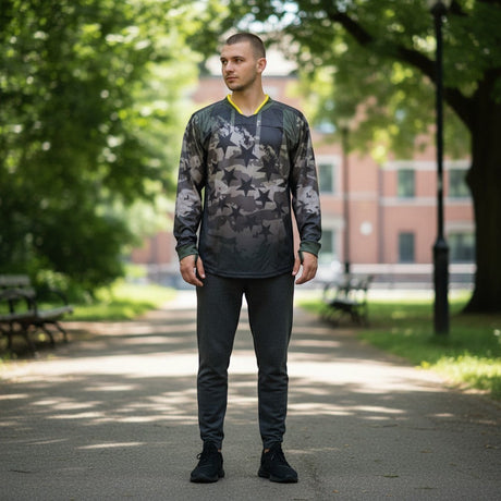 id-paintball Custom Paintball Jersey Star in Schwarz, Grau und Oliv mit Camouflage-Muster und Sternen-Design