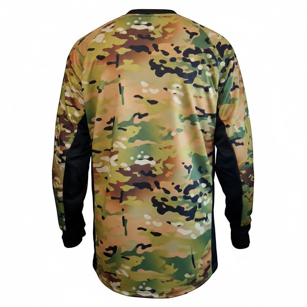 id-paintball Paintball Jersey 2.0 in Wüstentarn-Camouflage mit atmungsaktiven schwarzen Seiteneinsätzen, Rückansicht