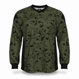 id-paintball The Skulls Oliv Paintball Trikot in Olivgrün mit Totenkopf-Muster, gepolstert und atmungsaktiv.