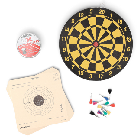 id-paintball Zubehörset für Perfecta 45 mit Dartscheibe, Zielscheiben, Diabolos und Federbolzen
