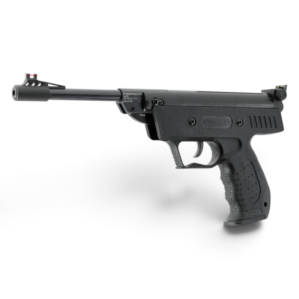 id-paintball Perfecta S3 Federdruck-Luftpistole in Schwarz mit Fiberoptik-Visierung und Polymer-Griffstück