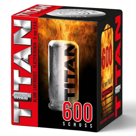 id-paintball Perfecta Titan 9 mm P.A.K. Platzpatronen im 600er Vorratspack mit Stahlhülsen