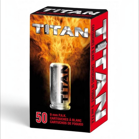 id-paintball Perfecta Titan 9mm P.A.K. Platzpatronen Packung mit 50 Schuss für Schreckschusswaffen