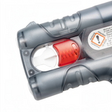 id-paintball PIEXON Guardian Angel 4 Pfefferspray-Pistole in Grau mit rotem Abzug und Sicherheitshinweisen