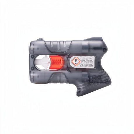 id-paintball PIEXON Guardian Angel 4 Pfefferspray-Pistole in transparentem Grau mit rotem Abzug und Gürtelclip
