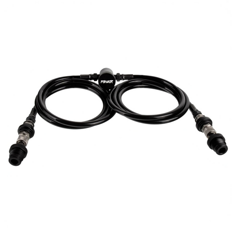 id-paintball PowAir Double Hose HPA Remote System in Schwarz mit zwei Kevlar-Schläuchen und On/Off-Ventil
