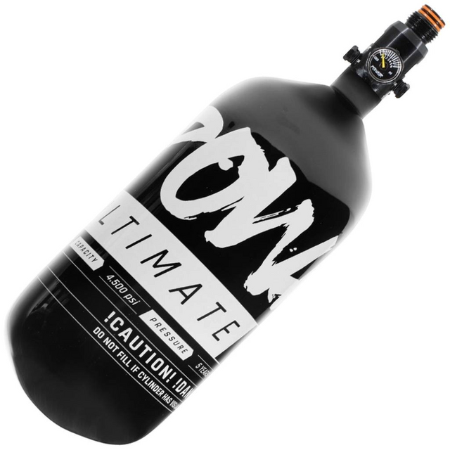 id-paintball PowAir Ultimate Series 1,7 Liter 300 Bar HPA-Flasche in Schwarz mit montiertem Regulator