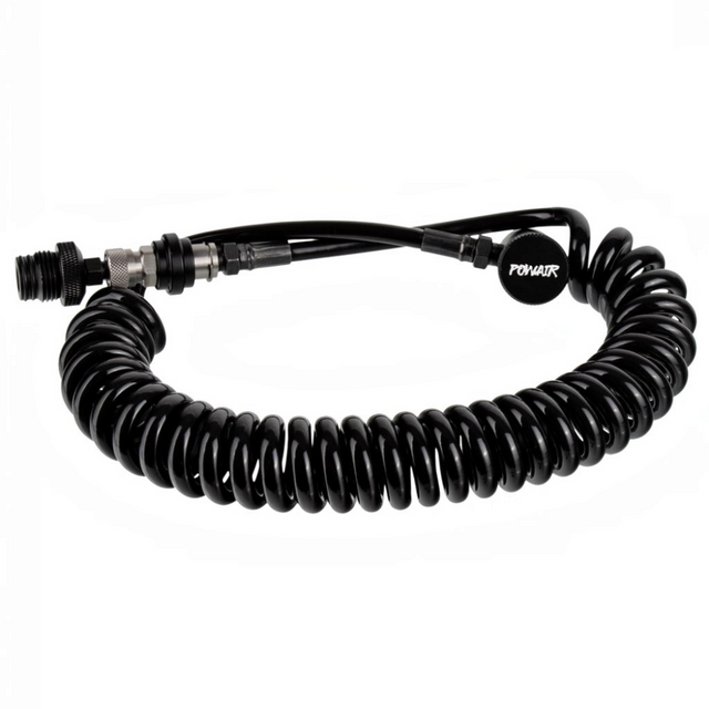 id-paintball PowAir Comfort HPA Remote System in Schwarz mit Spiralschlauch, On/Off-Ventil und Slide-Check-Regler