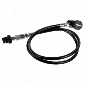 id-paintball PowAir Straight HPA Remote System in Schwarz mit 100 cm Schlauch, On/Off-Ventil und Schnellkupplung.