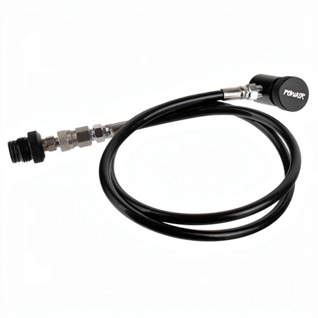 id-paintball PowAir Straight HPA Remote System in Schwarz mit 100 cm Schlauch, On/Off-Ventil und Schnellkupplung.