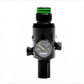 id-paintball PowAir MAXREG Paintball HP Regulator in Schwarz mit Manometer, grünen O-Ringen und Microfilter