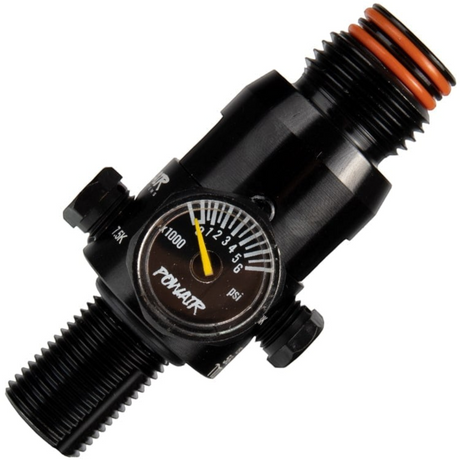 id-paintball PowAir MAXREG SHP Paintball Regulator in Schwarz mit 1100 PSI Ausgangsdruck und Micro-Manometer