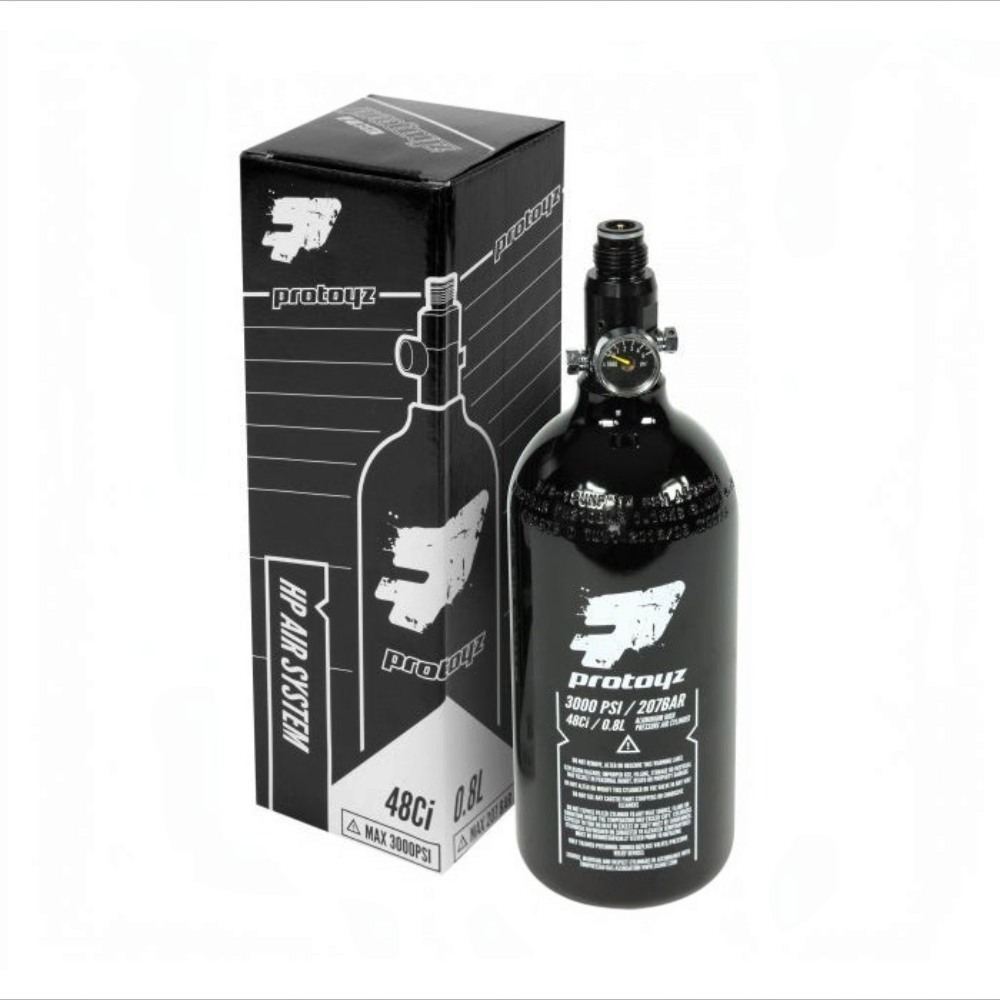 id-paintball Protoyz HP System 200 Bar mit 0,8L Aluminiumflasche und Regulator in Schwarz inklusive Produktverpackung