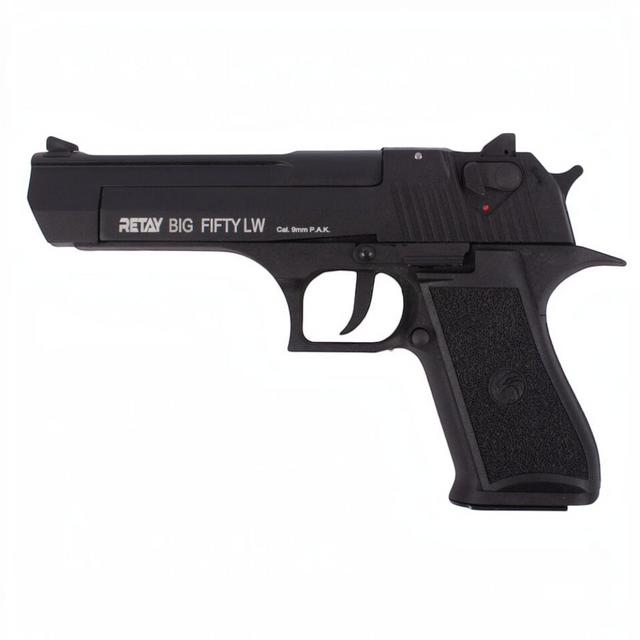 id-paintball Retay Big Fifty LW Schreckschusspistole in brüniertem Schwarz mit Polymer-Griffstück im Kaliber 9mm P.A.K.