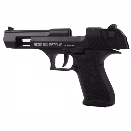 id-paintball Retay Big Fifty LW Schreckschusspistole in brüniertem Design mit Polymer-Griffstück im Kaliber 9mm P.A.K.
