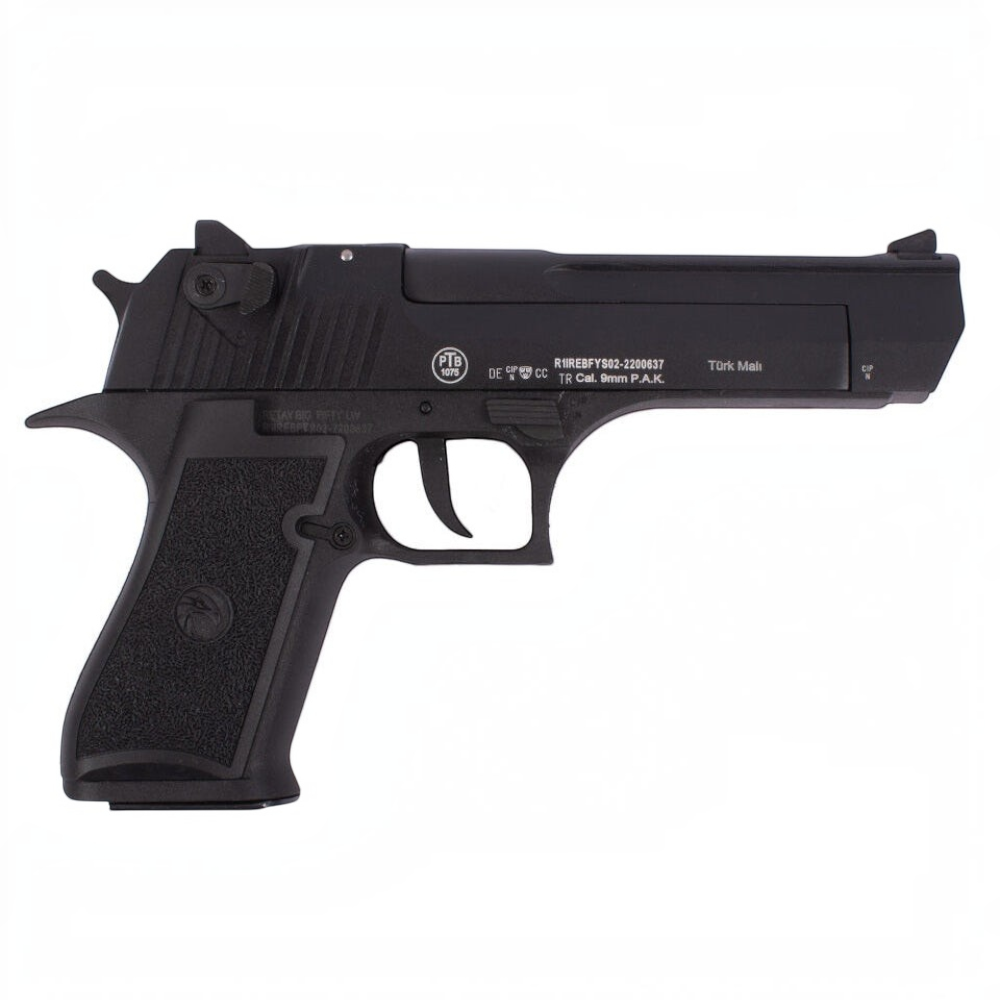 id-paintball Retay Big Fifty LW Schreckschusspistole in brüniertem Design mit Polymer-Griffstück im Kaliber 9mm P.A.K.