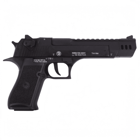 id-paintball Retay Big Fifty XL Schreckschusspistole in Schwarz mit Vollmetallgehäuse und Weaver-Schiene